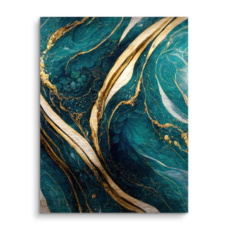 Modernes Wandbild mit goldenen Marmor- und Petrol-Muster abstrakt auf Leinwand