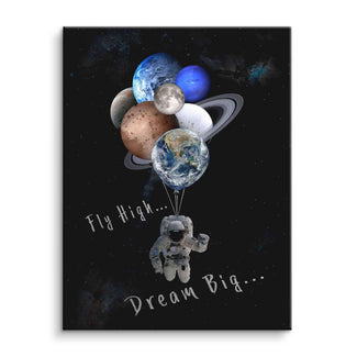Astronaut mit Planeten-Ballons auf Leinwand, Motivationsbild, Weltall Kunst Wandbild