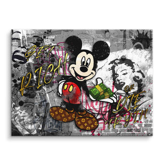Pop Art Leinwand mit Comic-Maus, Graffiti und Dollarbündeln, Motivationsbild Wandbild