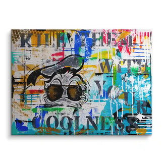 Modernes Wandbild im Pop Art Stil mit bunter Graffiti-Optik und coolem Cartoon-Charakter