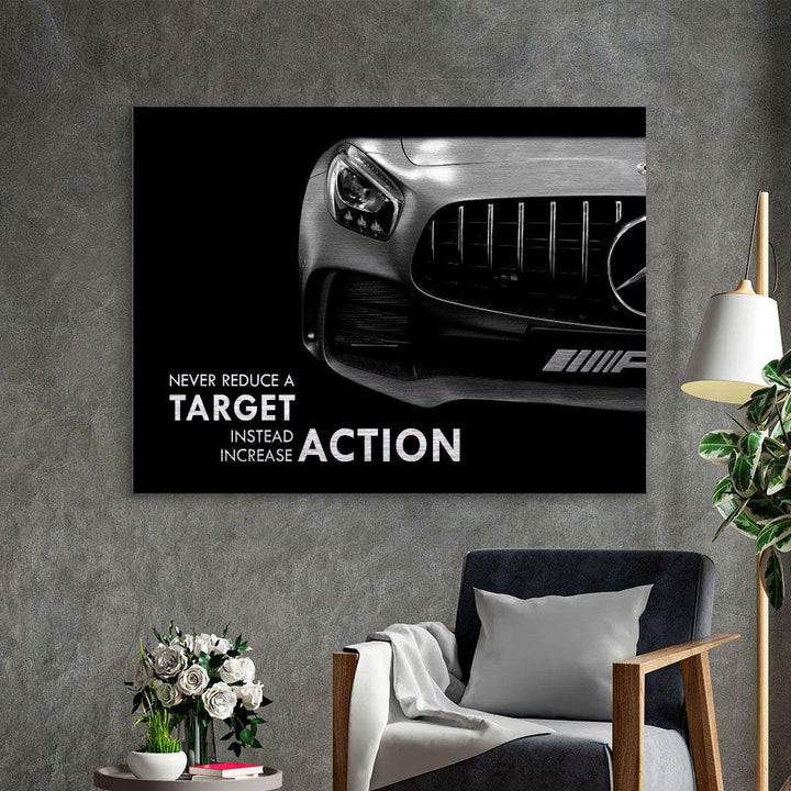 Modernes Wandbild mit Sportwagen-Front und Motivationsspruch, Wohnzimmer-Dekor, Kunst auf Leinwand