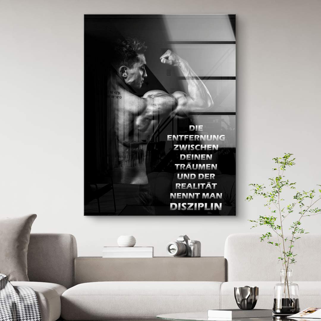 Schwarzes Wandbild mit muskulösem Mann, Motivationsspruch, Wohnzimmerdeko, moderne Kunst