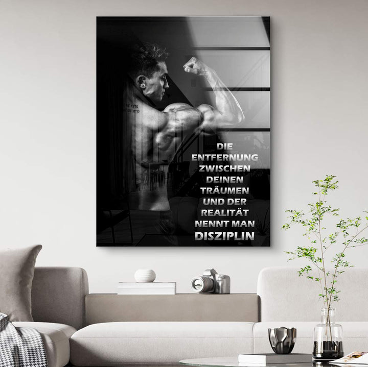 Schwarzes Wandbild mit muskulösem Mann, Motivationsspruch, Wohnzimmerdeko, moderne Kunst