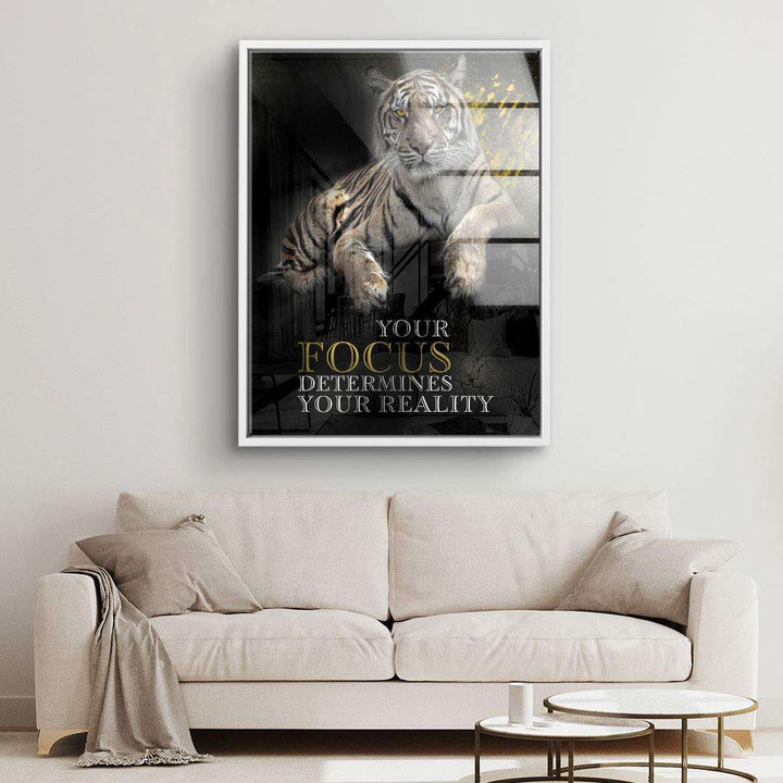 Modernes Wandbild mit Tiger und Motivationsspruch über Sofa, leinwandbild Wohnzimmer