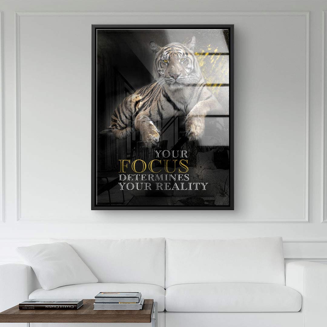 Modernes Wandbild mit Tiger und Motivationsspruch, Wohnzimmer, Leinwand Kunstbild