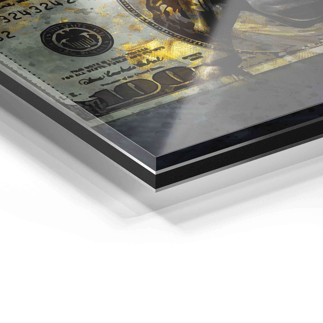 Detailaufnahme Wandbild auf Acrylglas mit goldfarbenen Akzenten, modernes Kunstmotiv