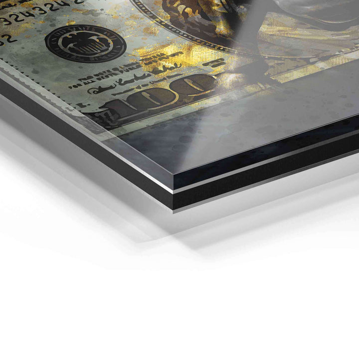 Detailaufnahme Wandbild auf Acrylglas mit goldfarbenen Akzenten, modernes Kunstmotiv