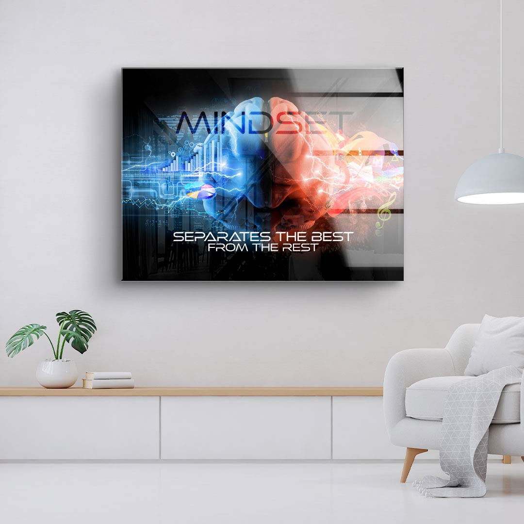 Modernes Wandbild mit buntem Gehirn, Mindset-Spruch, abstrakte Kunst, Wohnzimmer-Deko