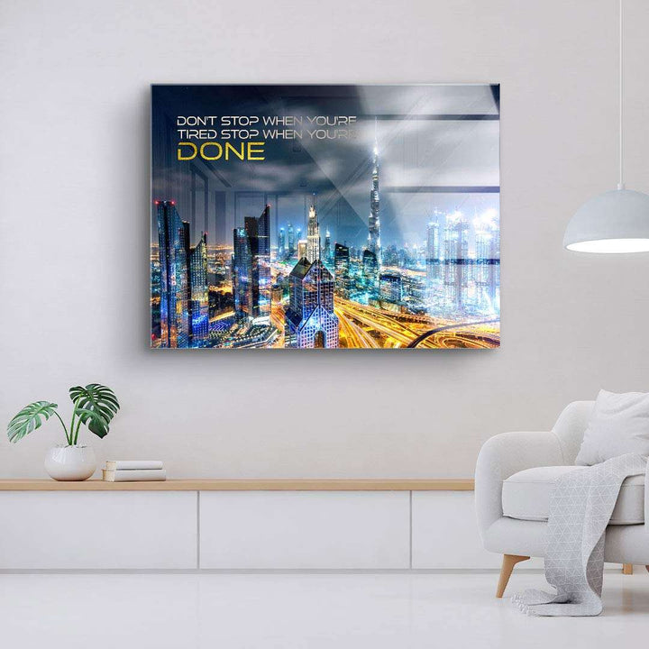 Motivationsbild mit beleuchteter Skyline bei Nacht, moderner Kunstdruck auf Leinwand