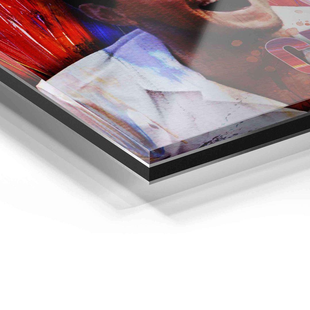 Detailansicht Acrylglas Wandbild, moderne Kunst mit bunten Farben und glänzender Oberfläche