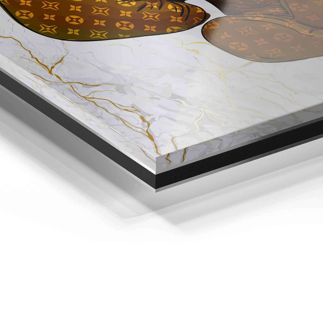 Detailaufnahme modernes Wandbild auf Acrylglas, Marmoroptik, goldene Akzente, Motivkunst
