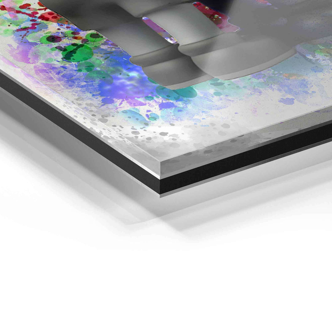 Detailaufnahme Acrylglas-Wandbild mit bunter Farbstruktur und moderner Kante