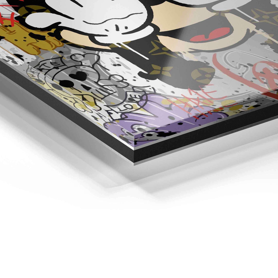 Detailaufnahme Acrylglas Wandbild mit Pop Art und Graffiti-Elementen in bunten Farben
