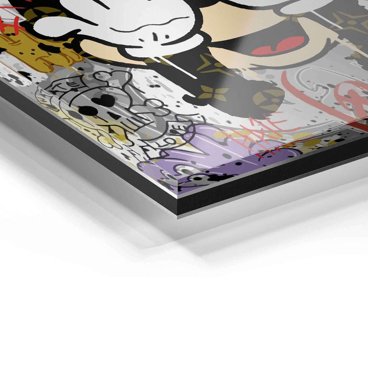 Detailaufnahme Acrylglas Wandbild mit Pop Art und Graffiti-Elementen in bunten Farben