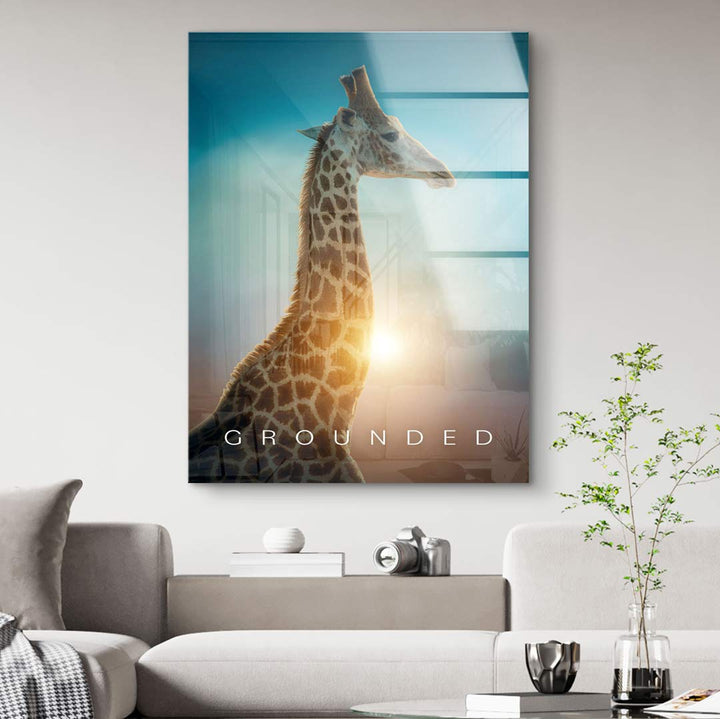 Modernes Giraffen-Wandbild im Wohnzimmer, Sonnenlicht, stilvolle Leinwandkunst