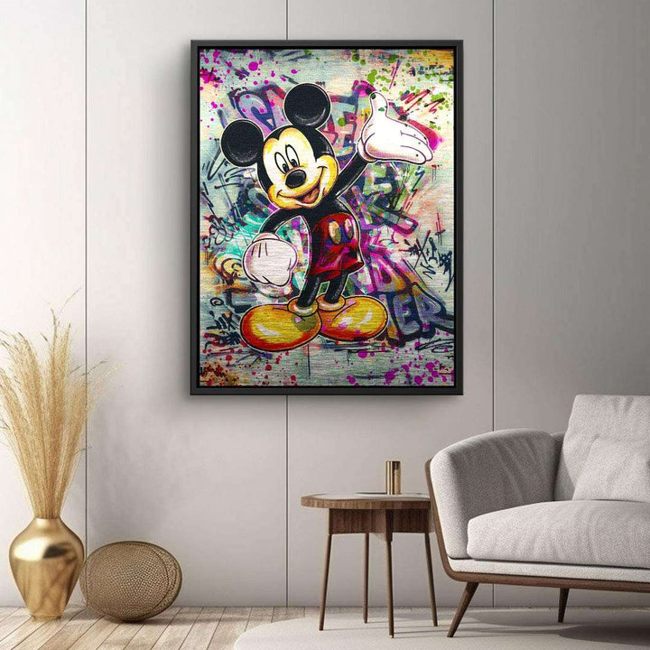 Modernes Wandbild mit Comic-Figur und bunter Graffiti-Kunst im Wohnzimmer Dekor