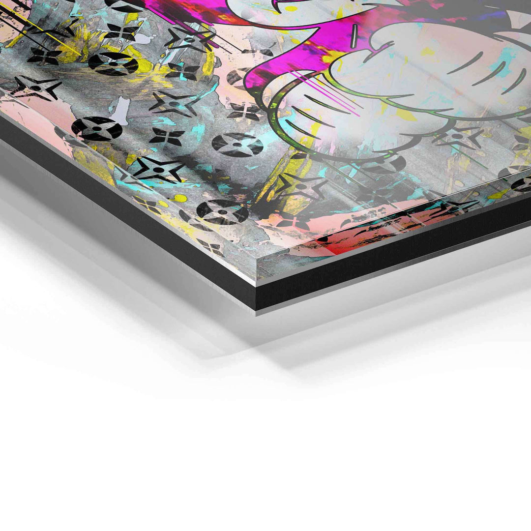 Detailaufnahme Wandbild auf Acrylglas mit bunter Pop Art und grafischen Mustern