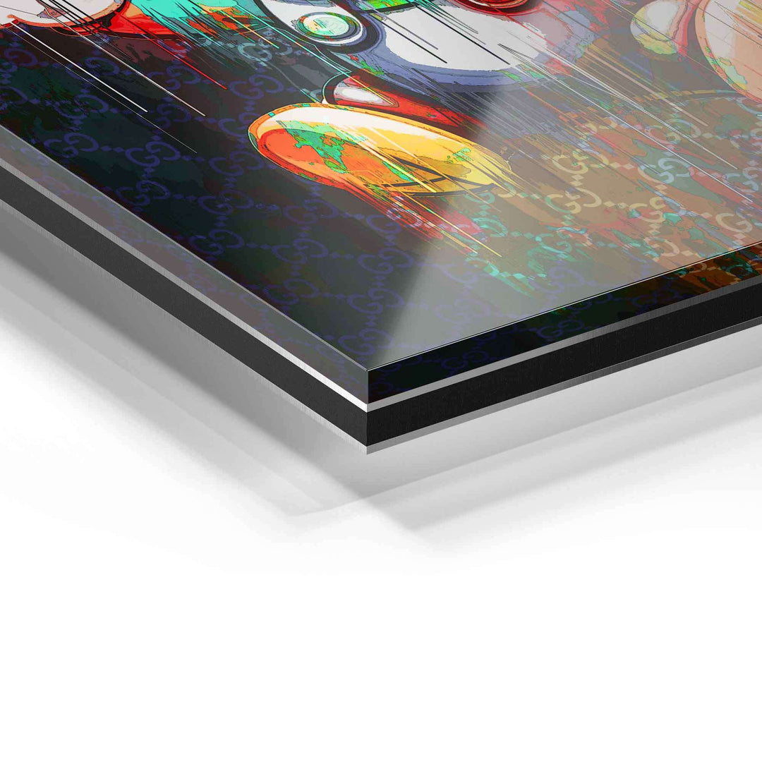 Detailansicht Acrylglas-Wandbild mit farbenfrohem, abstraktem Motiv und glänzender Oberfläche