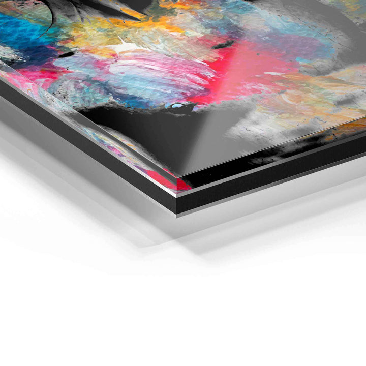 Detailansicht modernes Wandbild auf Acrylglas mit buntem abstraktem Motiv