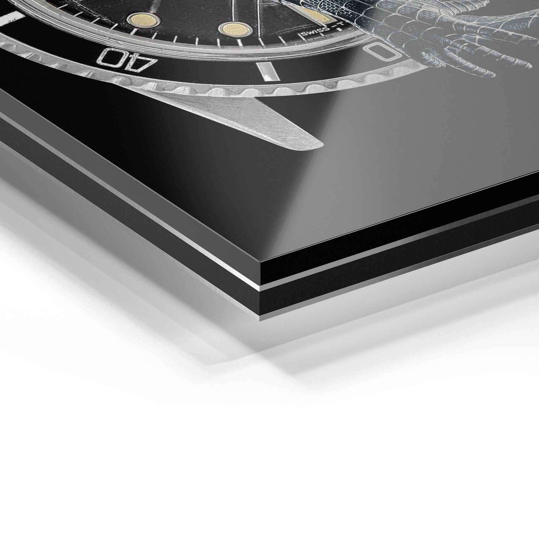 Detailansicht Wandbild auf glänzendem Acrylglas mit modernem Uhr-Motiv