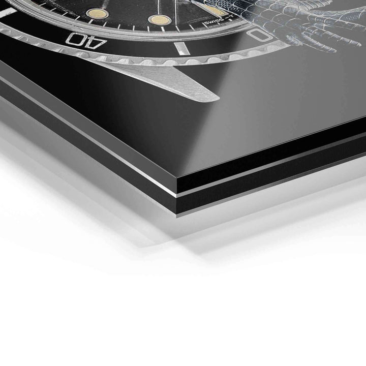 Detailansicht Wandbild auf glänzendem Acrylglas mit modernem Uhr-Motiv