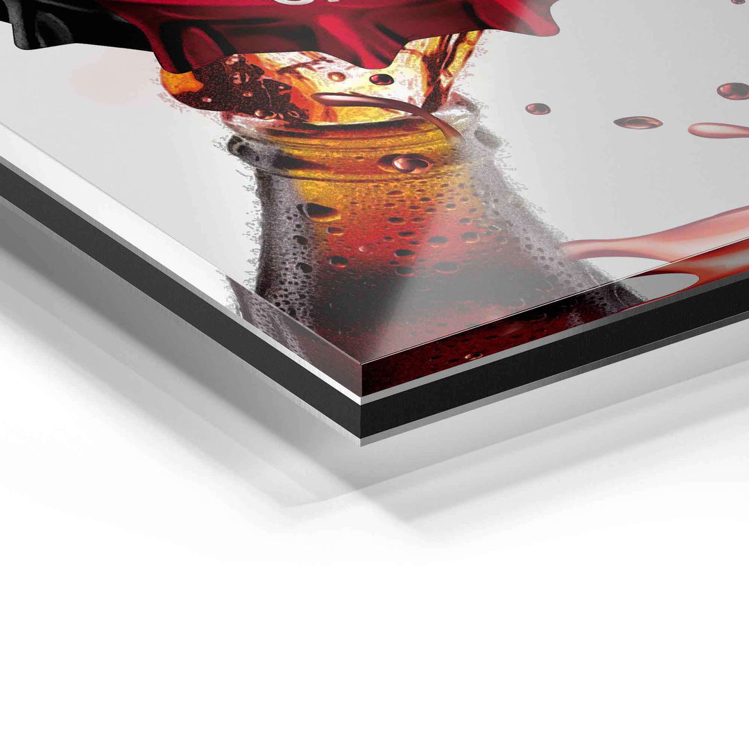 Detailansicht Acrylglas Wandbild mit farbigem Sprudelmotiv und modernem Randabschluss