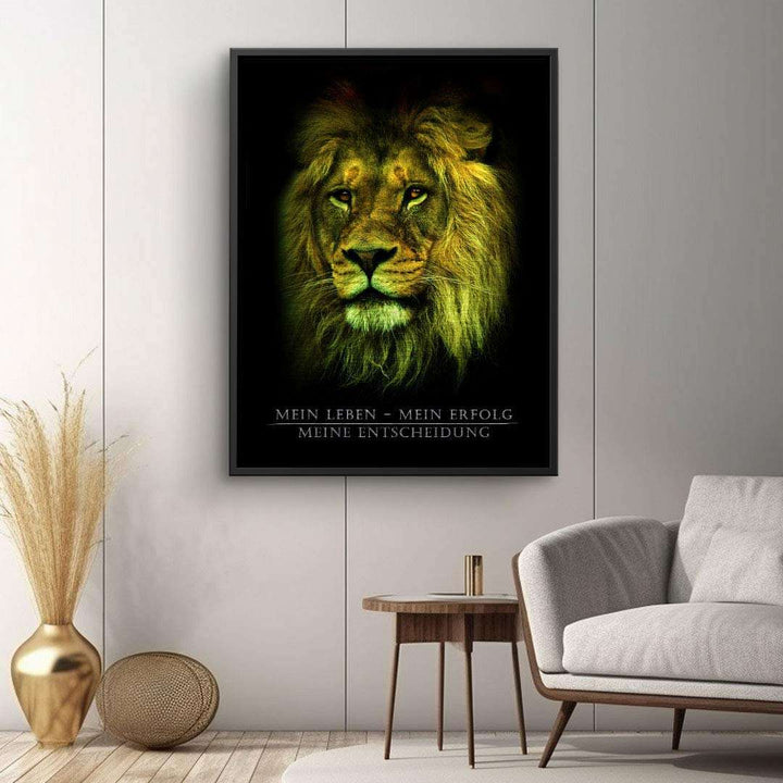 Modernes Wandbild mit Löwenkopf und inspirierendem Spruch, Wohnzimmer Dekoration, Leinwandkunst