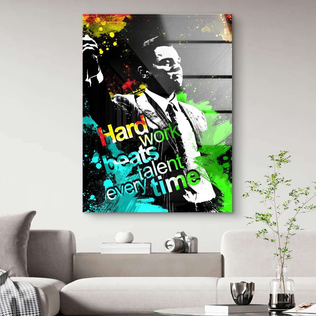 Modernes Wandbild mit motivierendem Spruch, Mann im Anzug, bunte Farbspritzer, Wohnzimmer Dekor