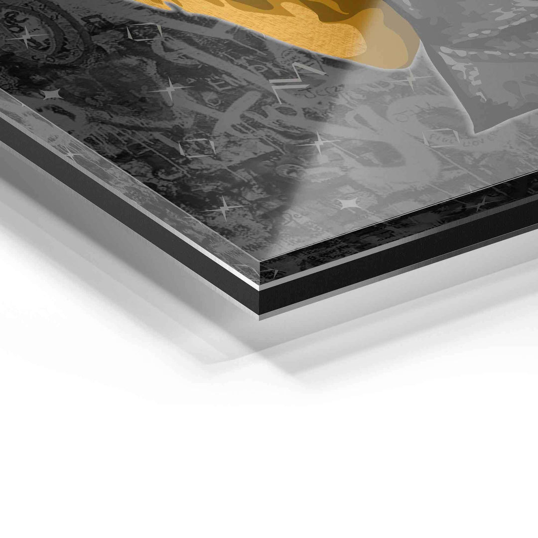 Detailansicht eines Wandbilds auf Acrylglas mit glänzender Oberfläche und moderner Musterung