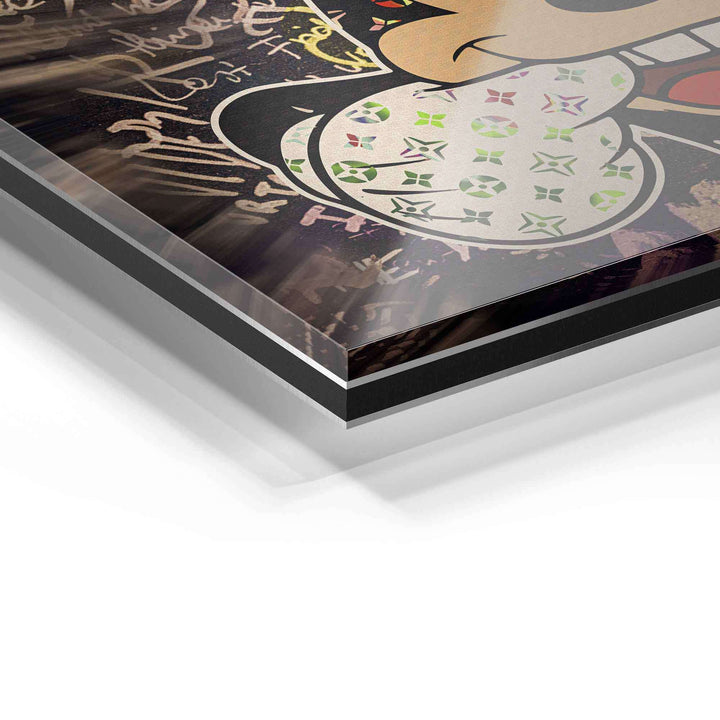 Detailaufnahme Acrylglas Wandbild mit Pop Art Motiv und Grafitti-Elementen