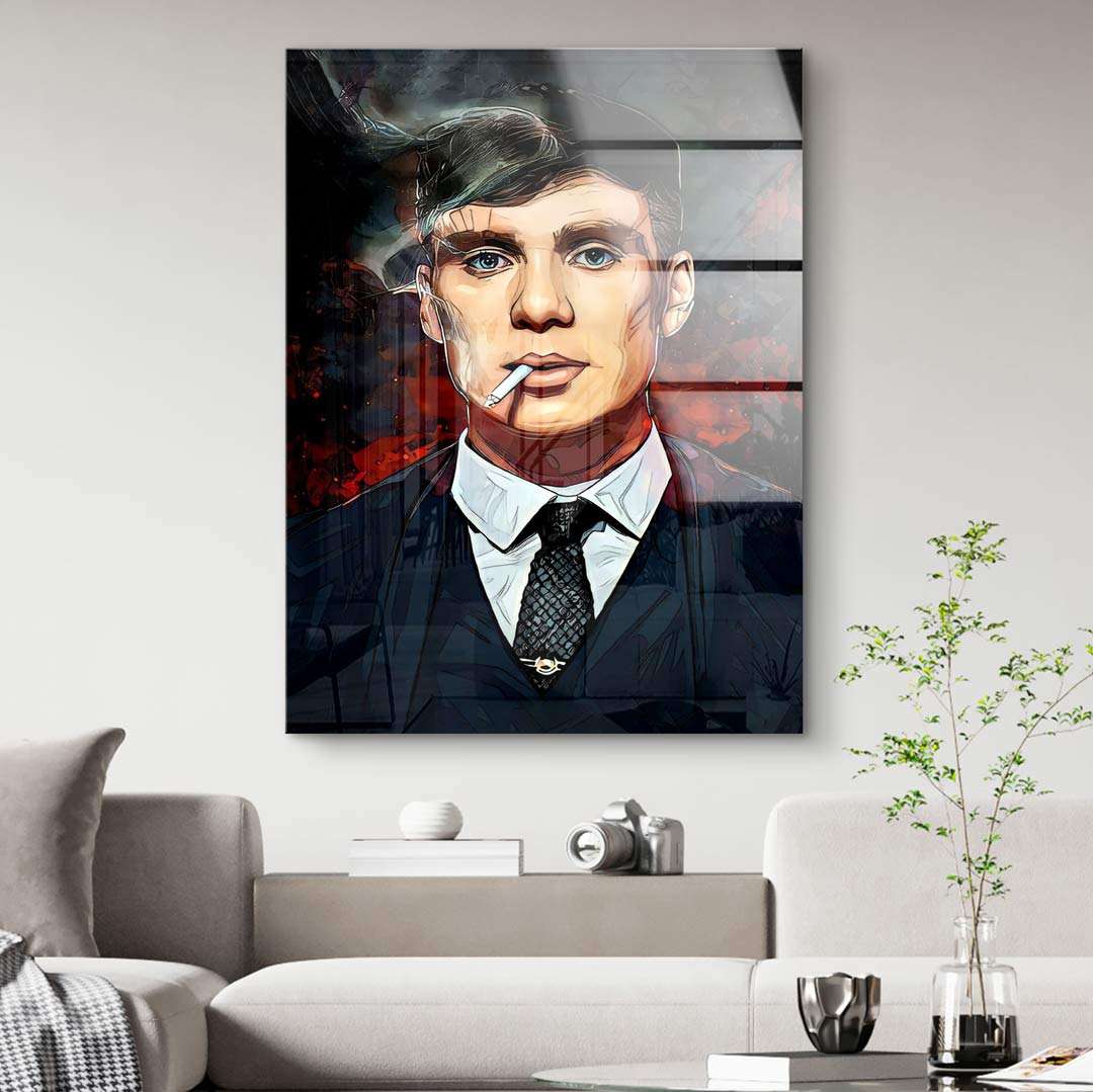 Modernes Wandbild Pop Art mit Mann im Anzug und Zigarette, stilvoll im Wohnzimmer dekoriert