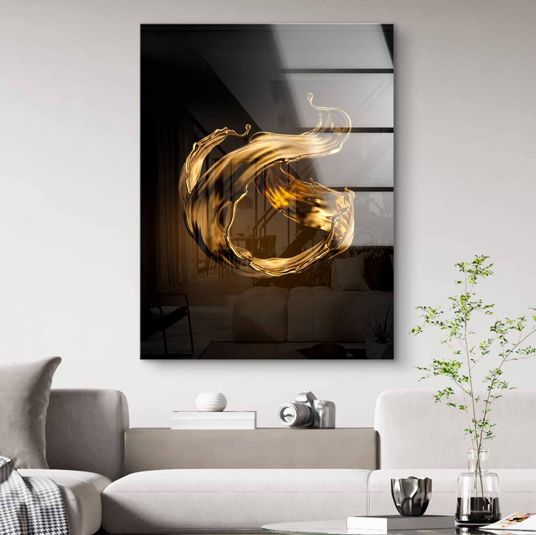 Modernes Wandbild mit goldener abstrakter Kunst auf schwarzem Hintergrund, Wohnzimmer Deko