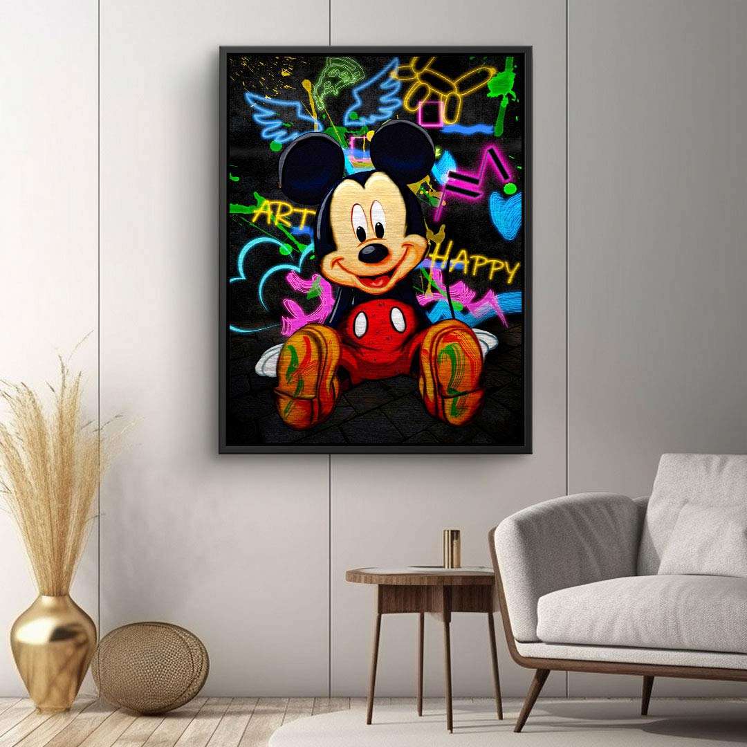 Modernes Wandbild mit Cartoon-Maus und bunter Graffiti-Kunst, Wohnzimmer Dekoration