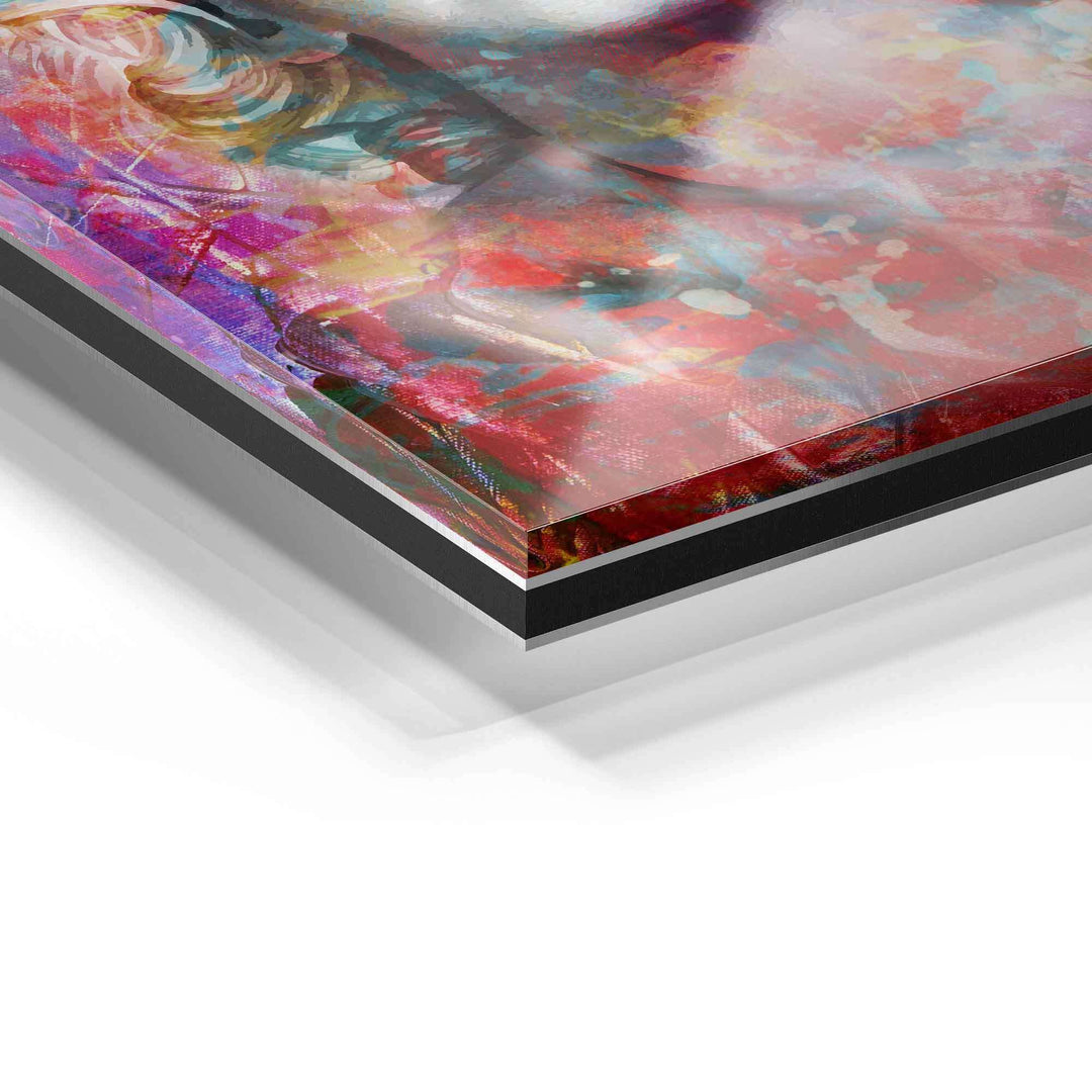 Detailaufnahme farbenfrohes Acrylglas Wandbild, moderne Kunst mit lebendigen Farben