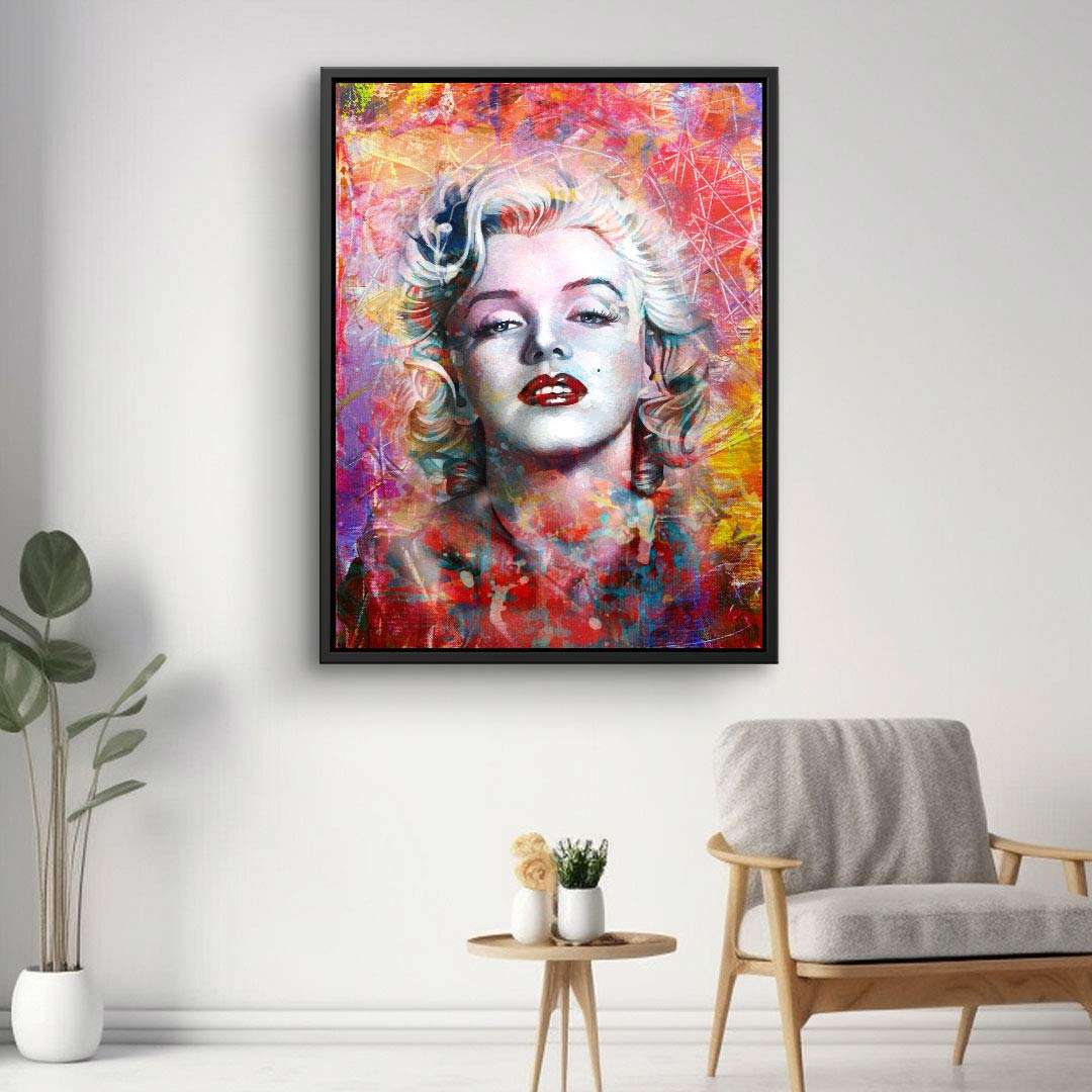 Pop Art Leinwandbild mit Frauengesicht in bunten Farben, modernes Wohnzimmer-Dekor