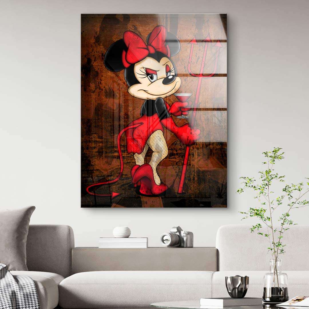 Pop Art Wandbild mit Cartoon-Maus als roter Teufel, moderne Wohnzimmerdeko