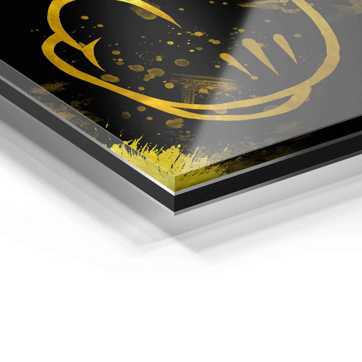 Detailaufnahme Acrylglas Wandbild mit goldener abstrakter Kunst auf schwarzem Hintergrund