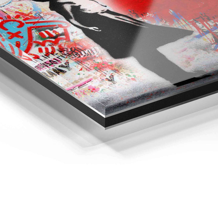 Detailansicht Acrylglas-Wandbild mit modernem Pop Art Motiv, farbige Graffiti-Elemente