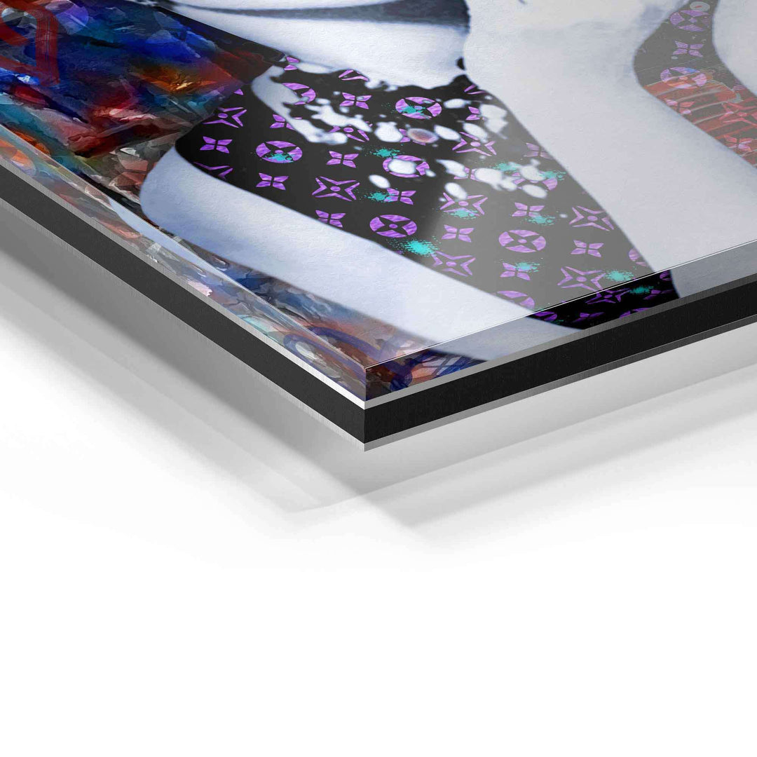 Detailaufnahme eines Wandbilds auf Acrylglas mit modernem, buntem Kunstmotiv