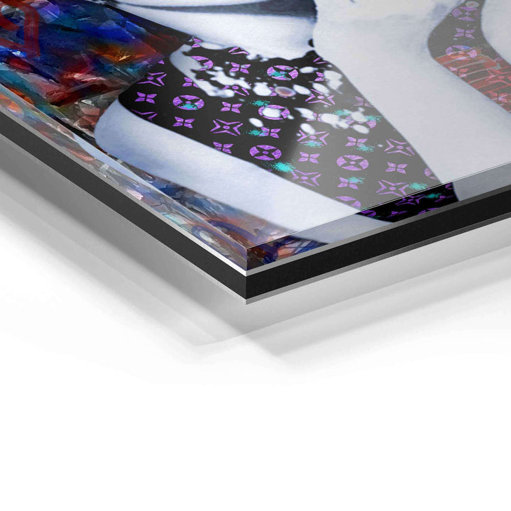 Detailaufnahme eines Wandbilds auf Acrylglas mit modernem, buntem Kunstmotiv