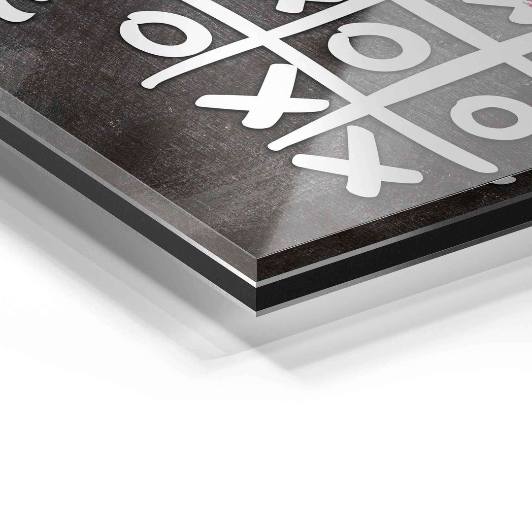 Detailansicht Acrylglas-Wandbild mit Tic Tac Toe Motiv, moderne Kunst, glänzende Oberfläche