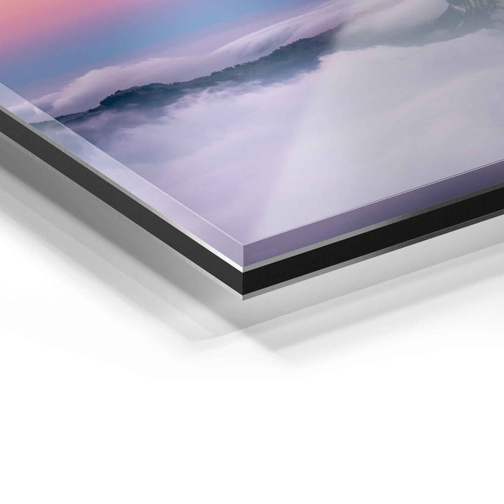 Detailaufnahme Acrylglas Wandbild mit Naturmotiv und moderner Galerie-Bond Optik