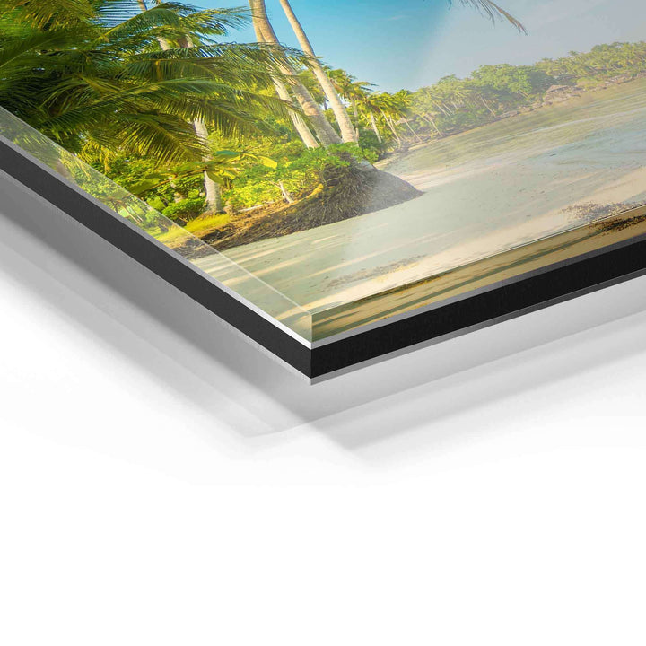 Detailansicht Acrylglas Wandbild mit tropischem Palmenstrand und Meer