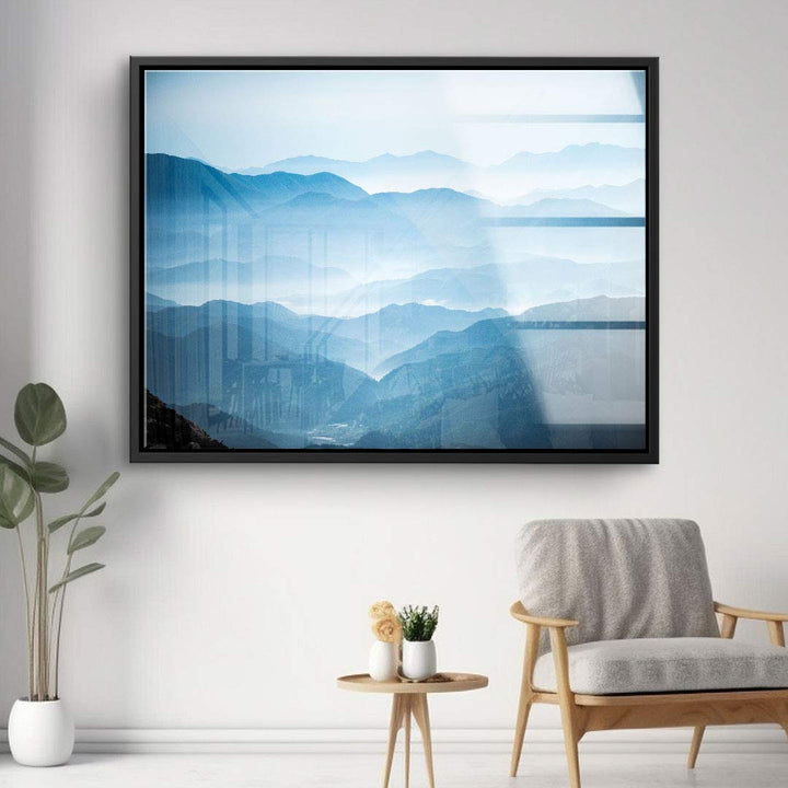 Modernes Wandbild mit blauen Bergen, Leinwandbild im Wohnzimmer, Naturmotiv