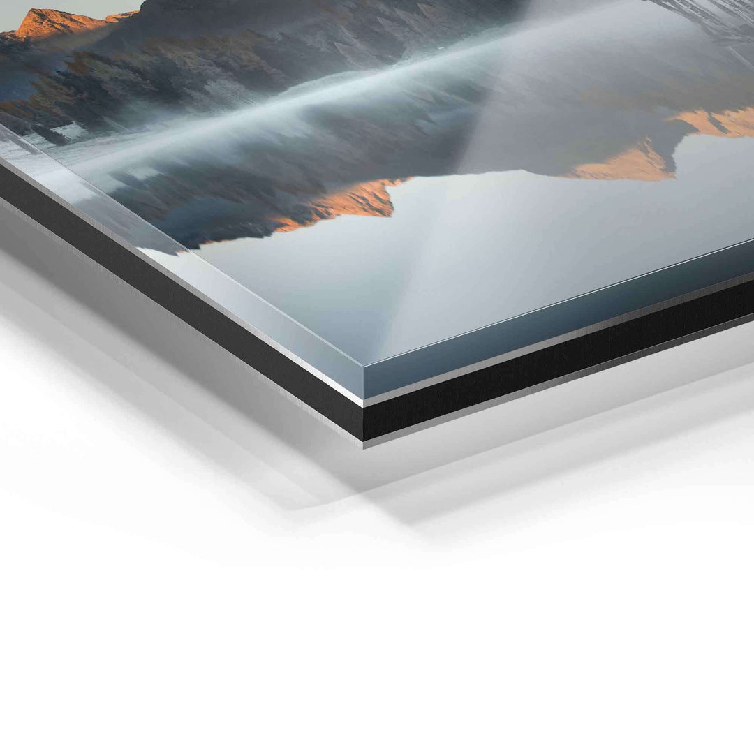 Detailaufnahme Wandbild auf Acrylglas mit Landschaftsmotiv und Hochglanz-Oberfläche