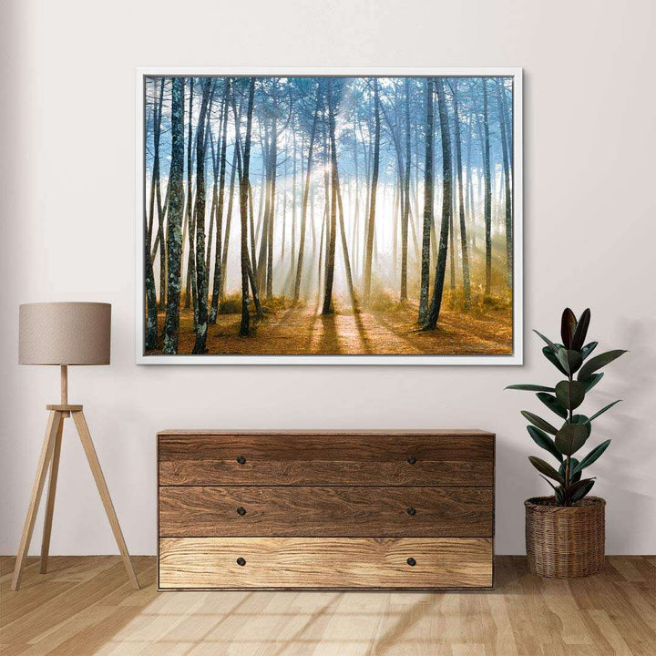 Wandbild Leinwand mit Sonnenstrahlen im Wald, moderne Wohnzimmer Dekoration, Naturmotiv