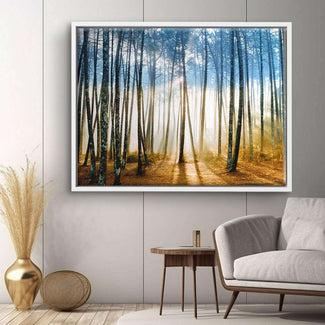 Wandbild Leinwand mit Sonnenstrahlen im Wald, moderne Wohnzimmer Deko, Natur Kunst