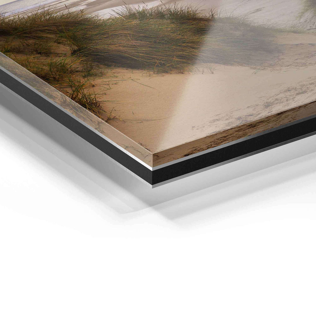 Detailansicht Wandbild auf Acrylglas mit Naturlandschaft, Dünen und Gräser