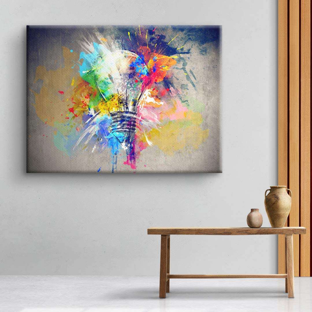 Buntes abstraktes Wandbild mit Glühbirne, Acrylmalerei auf Leinwand, moderne Kunst