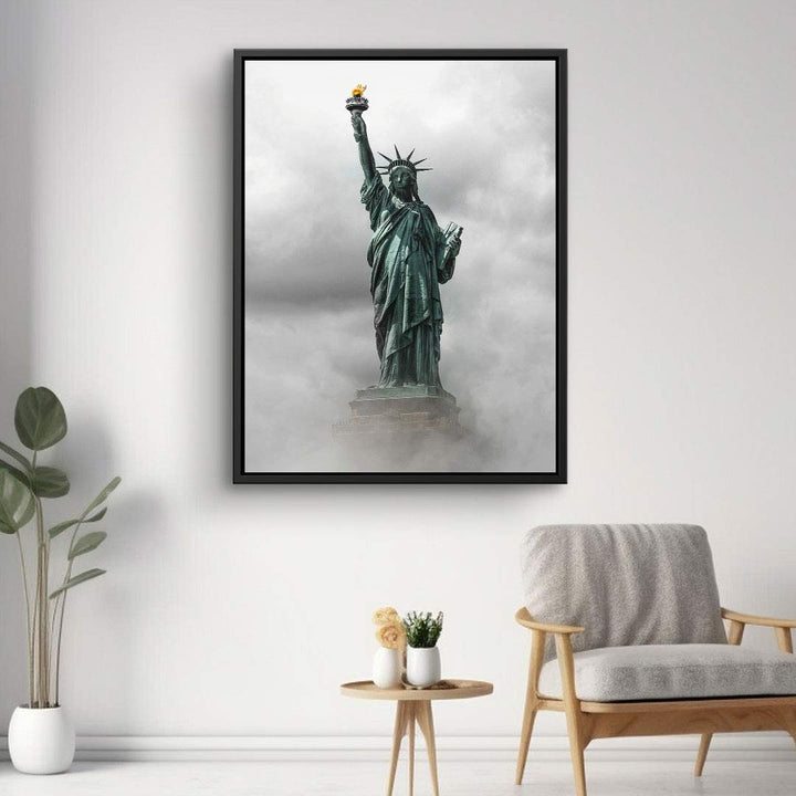 Wandbild mit Freiheitsstatue, grau gehalten, moderne Kunst im Wohnzimmer, Leinwandbild Deko